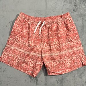 Bearbottom Swim Trunks Mens Large Orange Geometric Floral Drawstring 5.5" Inseam